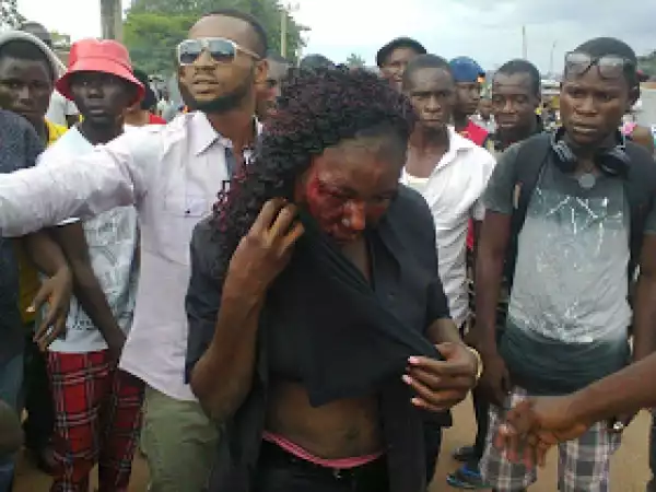 Photo: Female 419 suspect caught and beaten in Benue State